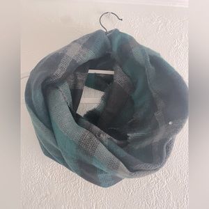 Knit Infinity Scarf, Dark Green and Black Plaid
